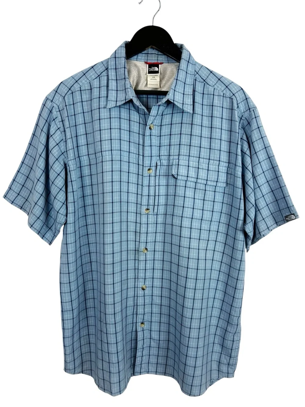 The North Face Men’s Blue Plaid Short-Sleeve Button-Down Shirt Size Large
